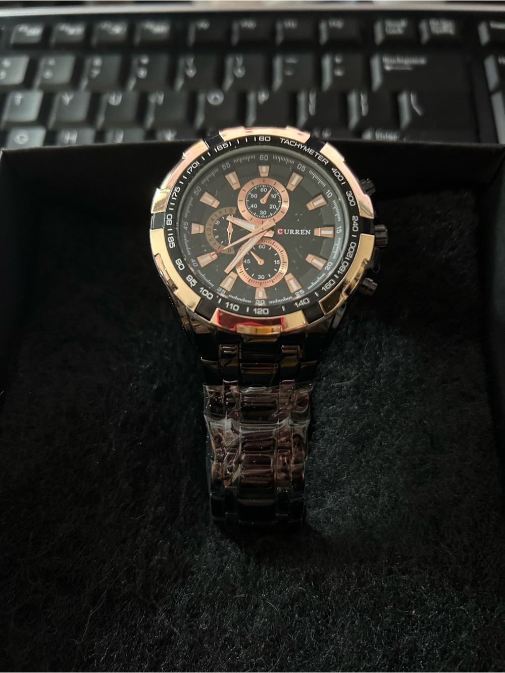 Men’s Black and Rose Gold Chronograph Bracelet Watch NWOT